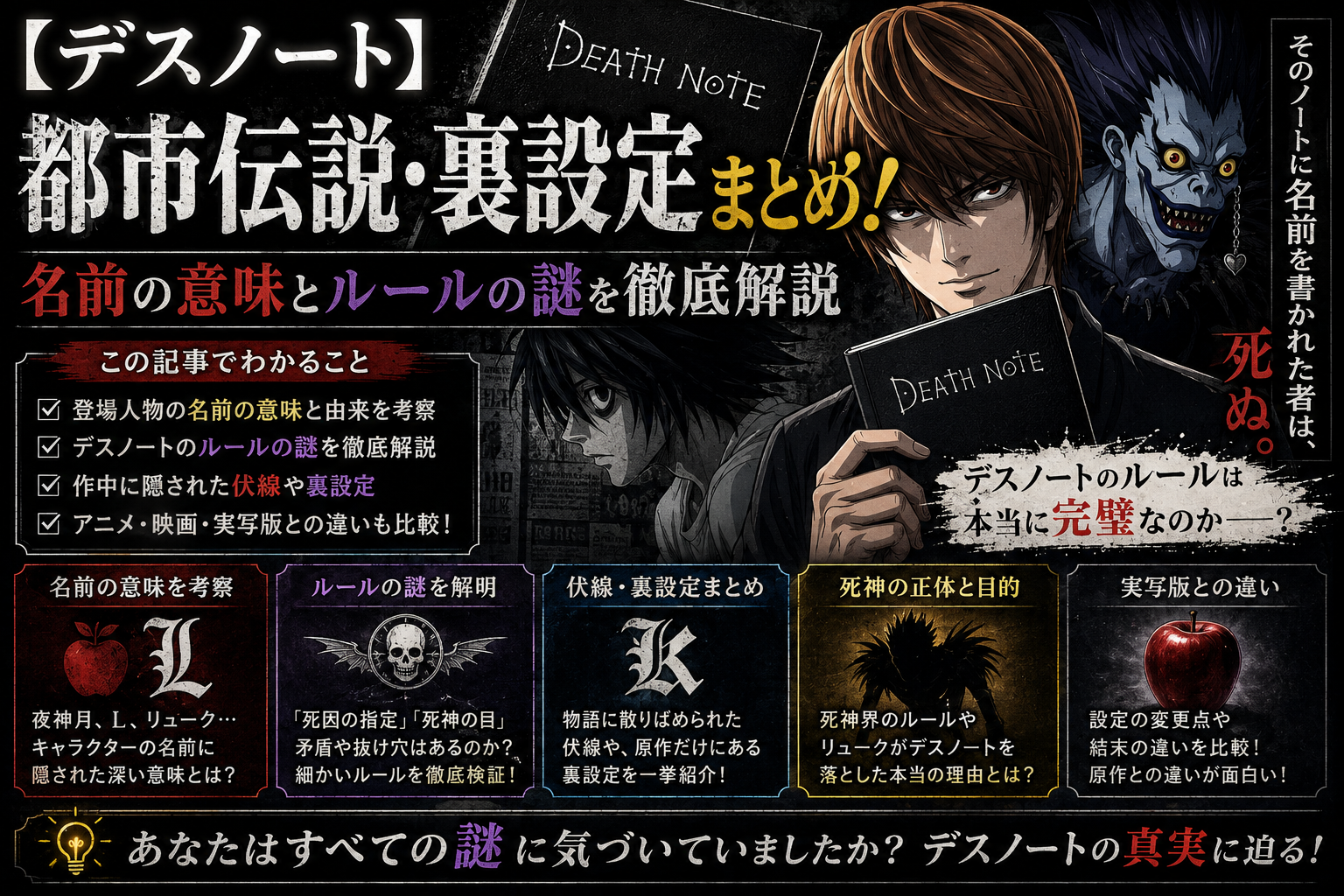 【デスノート】都市伝説・裏設定まとめ！名前の意味とルールの謎を徹底解説