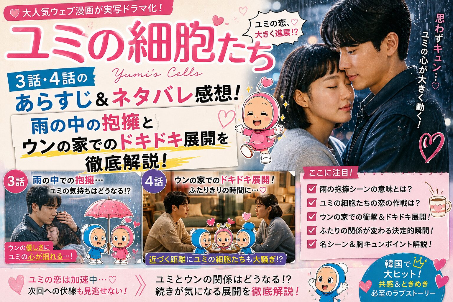 【ユミの細胞たち】3話・4話のあらすじ＆ネタバレ感想！雨の中の抱擁とウンの家でのドキドキ展開
