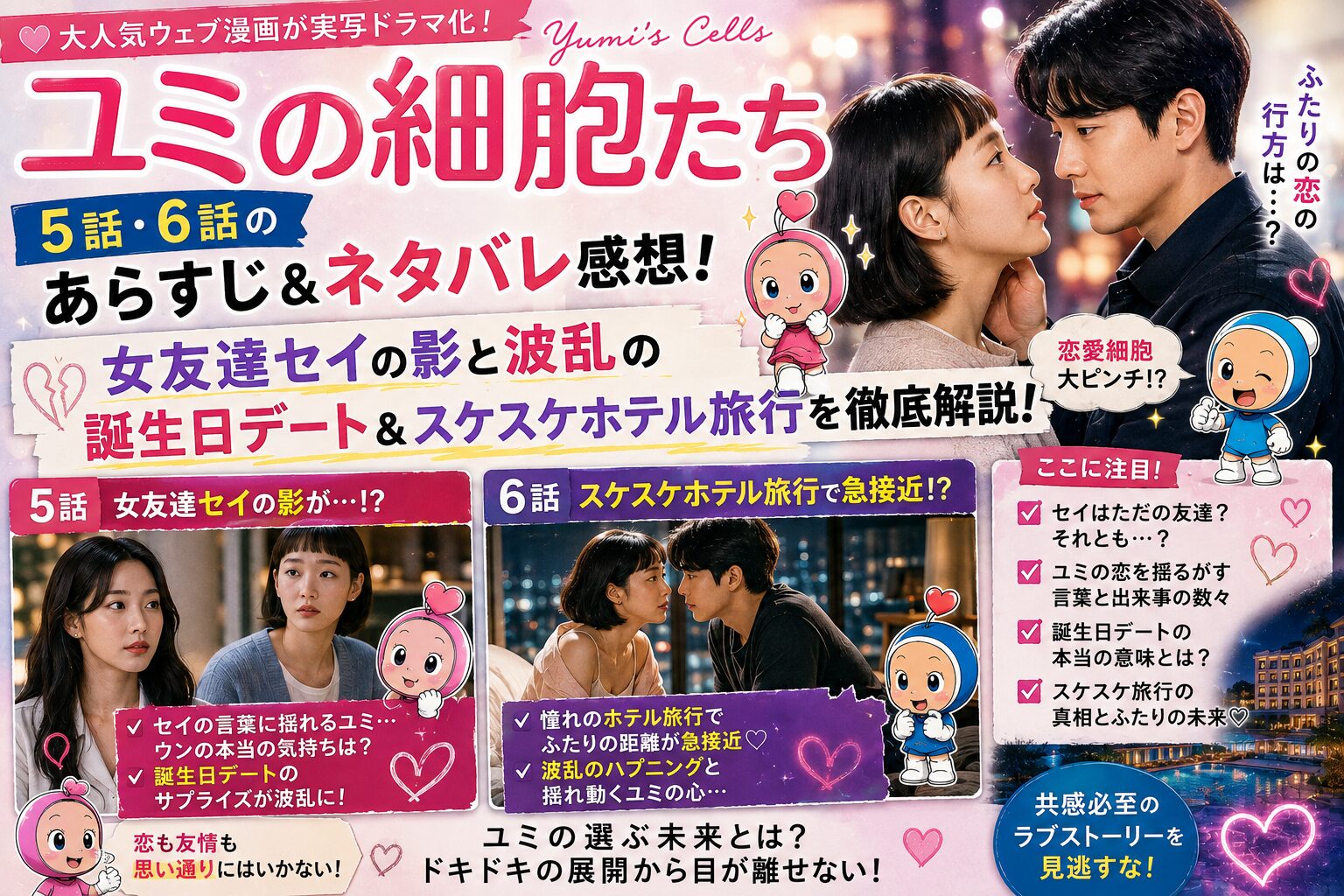 【ユミの細胞たち】5話・6話のあらすじ＆ネタバレ感想！女友達セイの影と波乱の誕生日デート＆スケスケホテル旅行