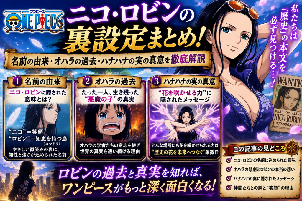 【ワンピース】ニコ・ロビンの裏設定まとめ！名前の由来・オハラの過去・ハナハナの実の真意を徹底解説