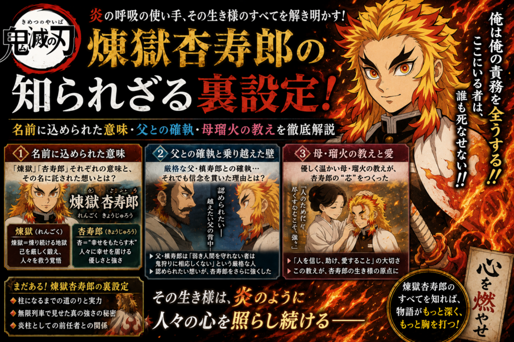 【鬼滅の刃】煉獄杏寿郎の知られざる裏設定！名前に込められた意味・父との確執・母瑠火の教えを徹底解説