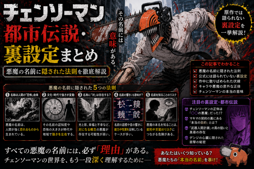 チェンソーマンの都市伝説・裏設定まとめ｜悪魔の名前に隠された法則を徹底解説
