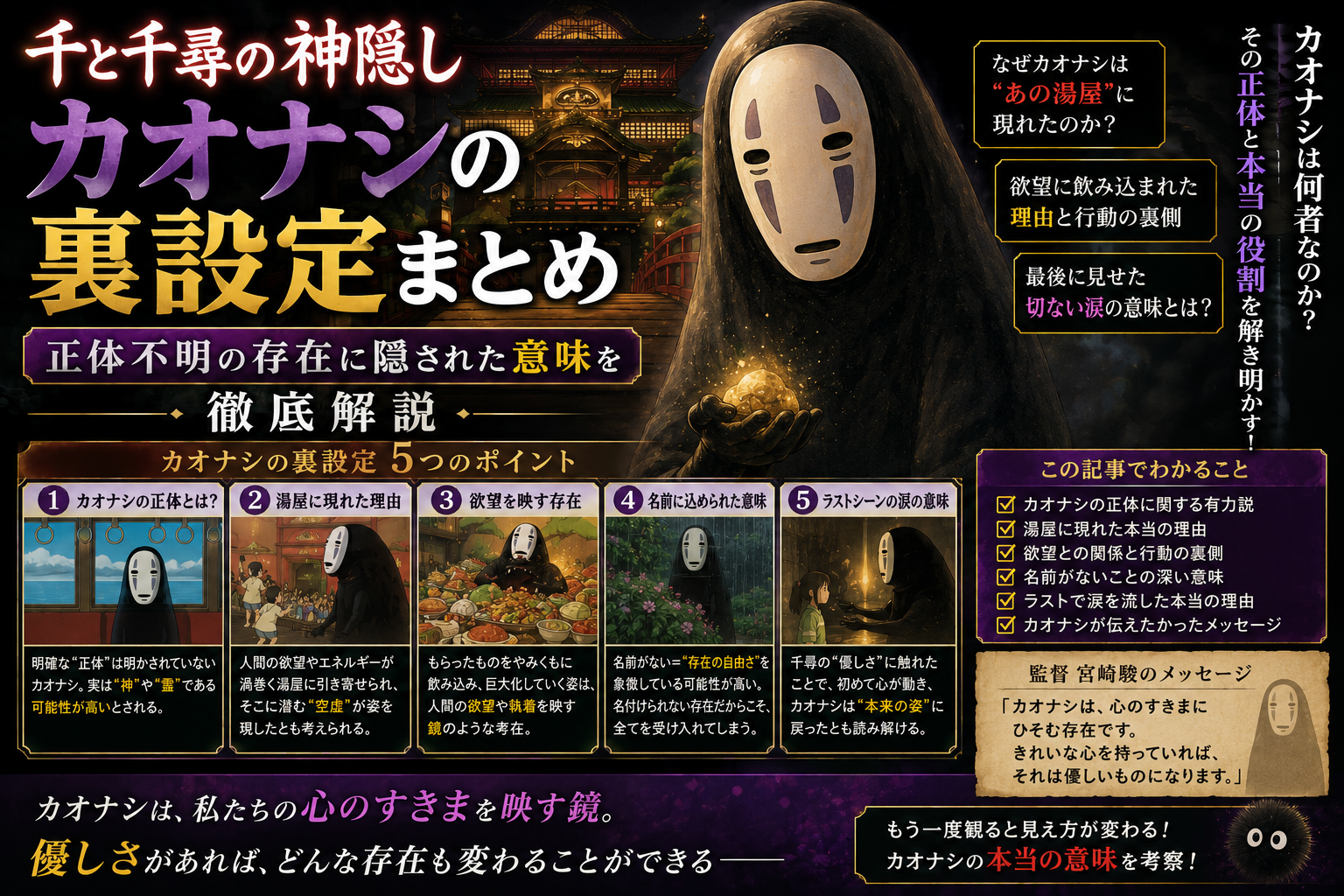 千と千尋の神隠し カオナシの裏設定まとめ｜正体不明の存在に隠された意味を徹底解説
